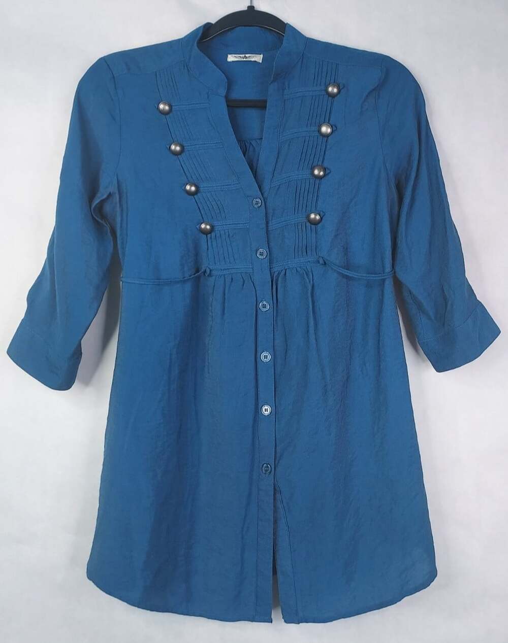 YMI Pin Pleat Military Button Tunic Women's M Camp Shirt Back Tie Utility Preppy